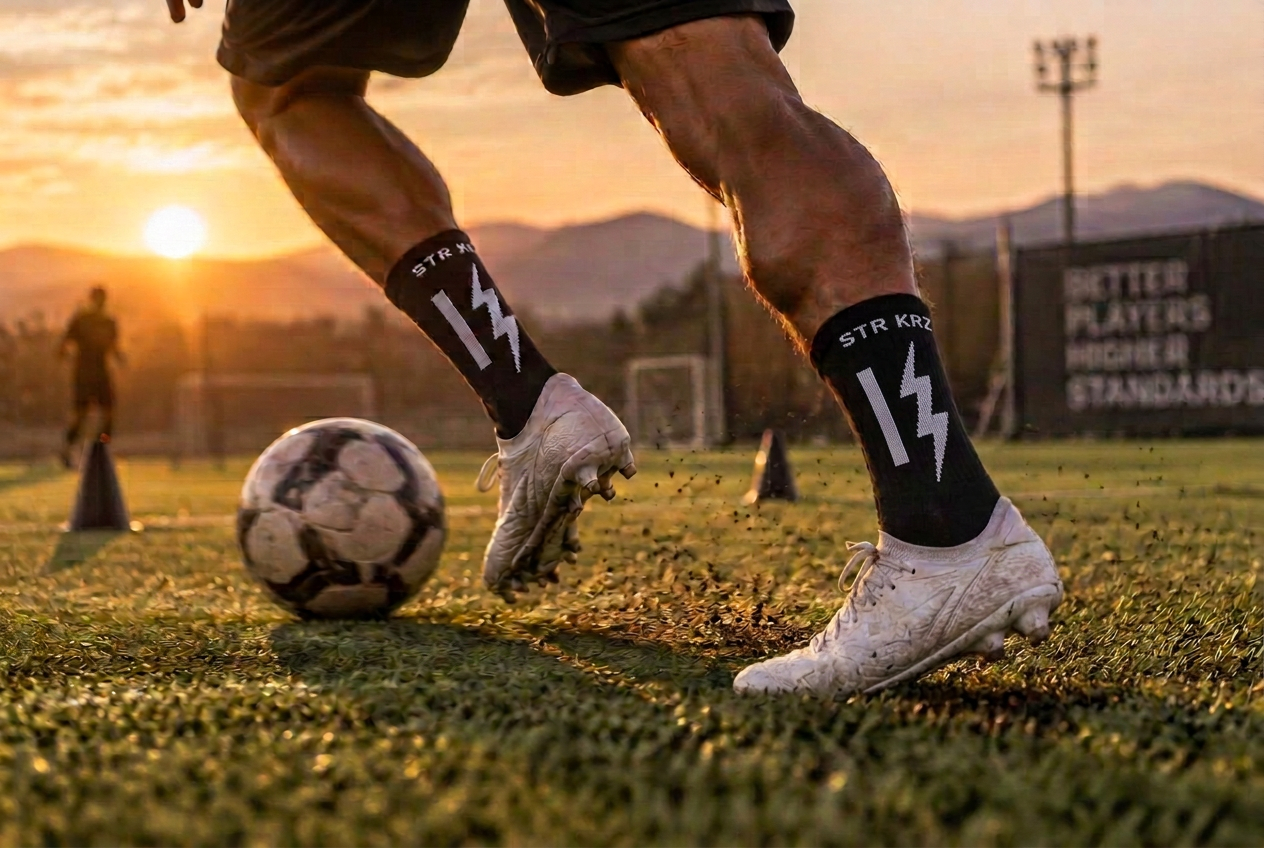 Player cutting on the field in STR KRZ grip socks